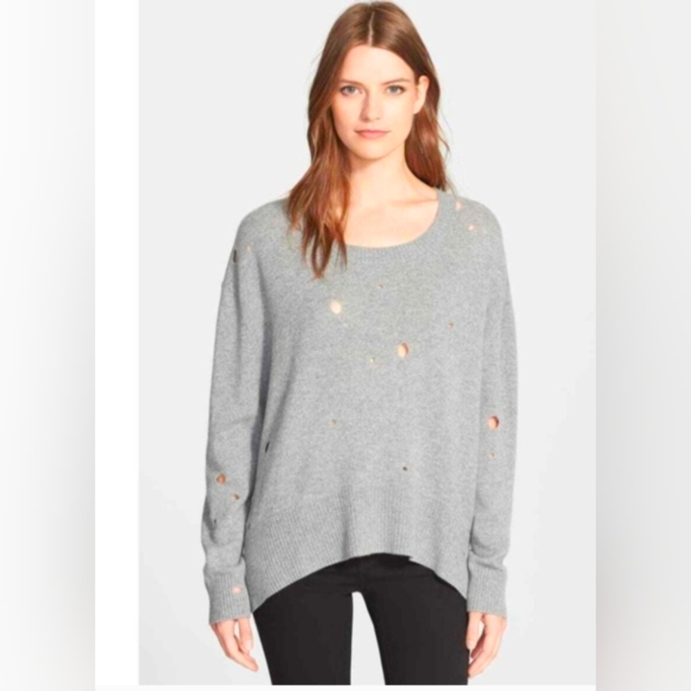 Enza Costa 100% Cashmere Sweater Distressed , Cream  medium